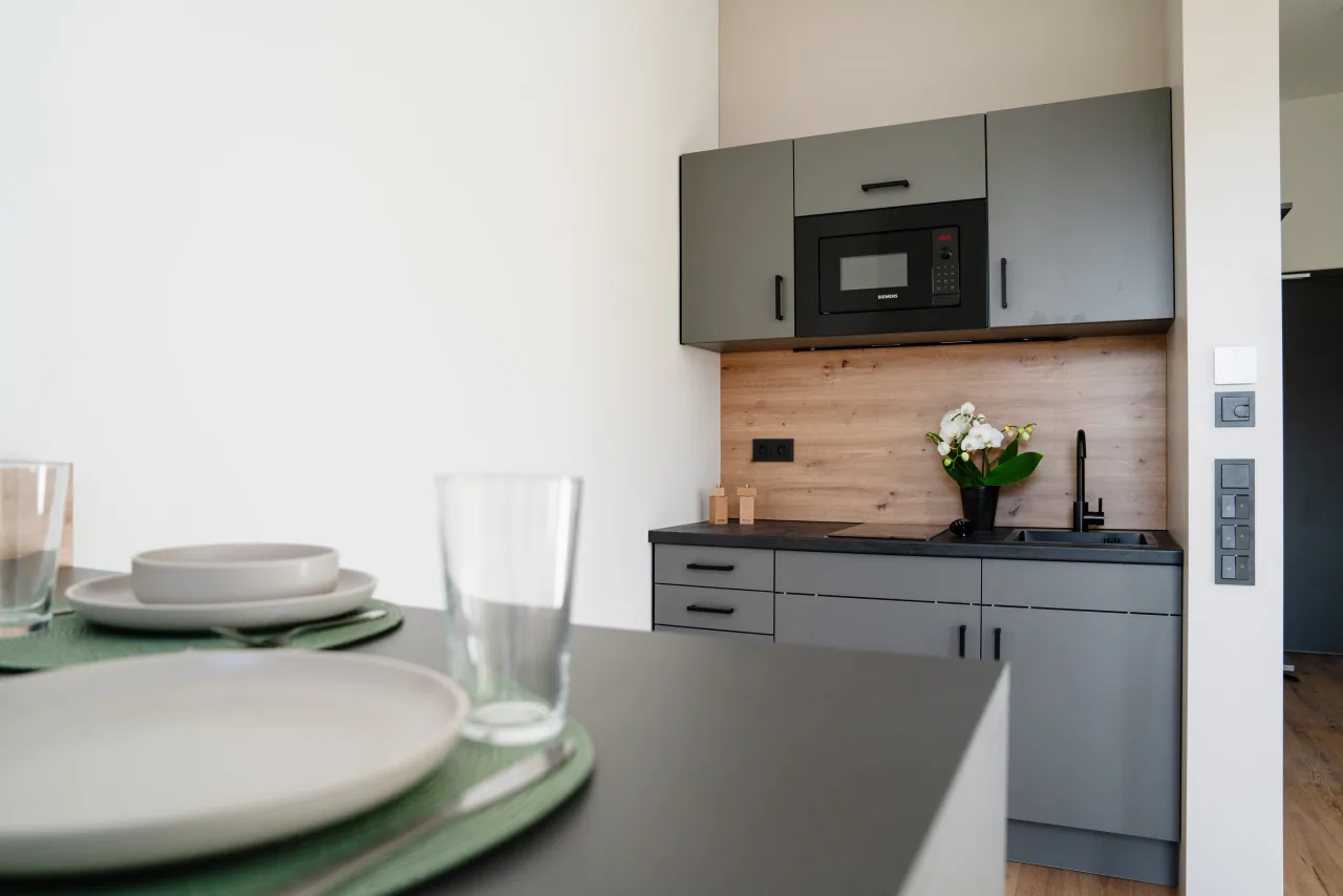 Voll ausgestattete Küche im Apartment der Eighty-Eight Apartments Nürnberg